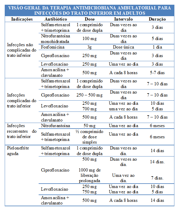 Resumo dos diferentes tratamentos de infecções urinárias